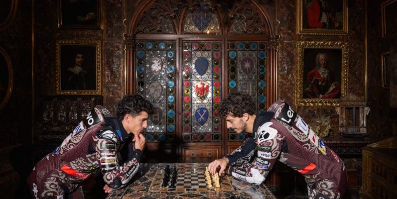 Francesco Bagnaia (#63) and Marc Márquez (#93) in their new Mugello livery.