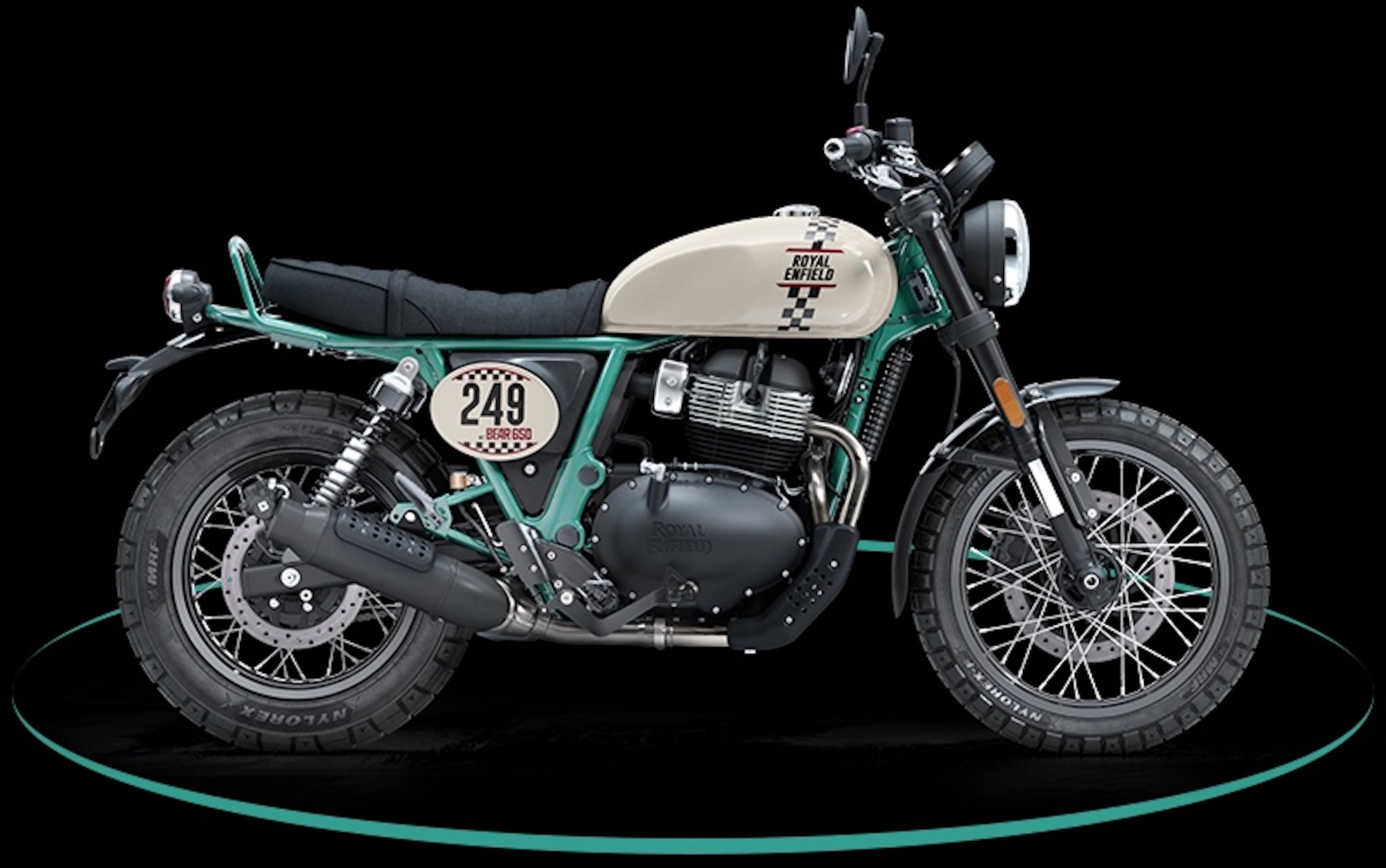 A view of a Royal Enfield Bear 650. 