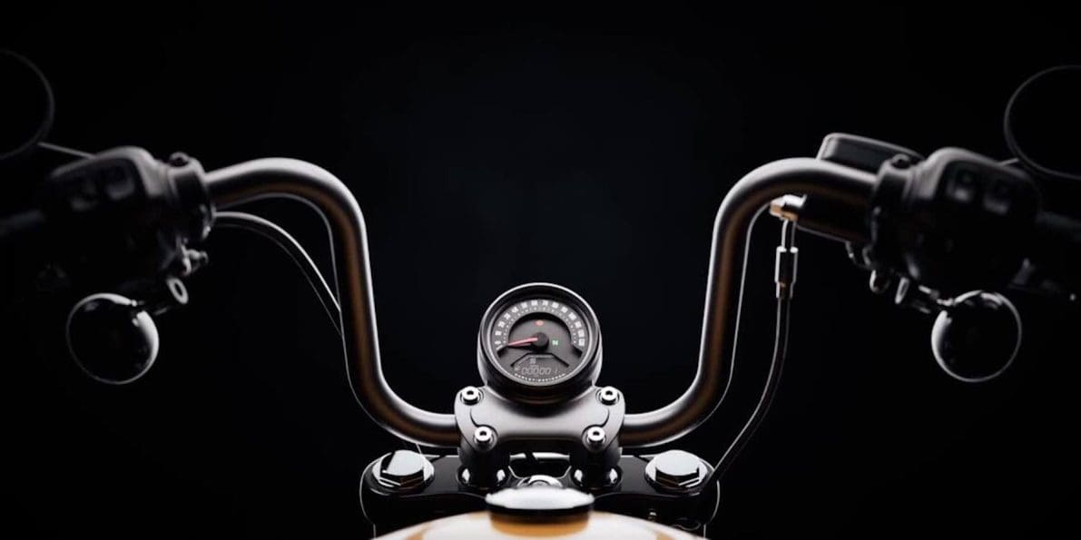 A view of Harley-Davidson handlebars.