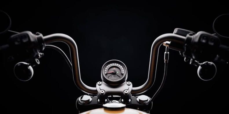 A view of Harley-Davidson handlebars.
