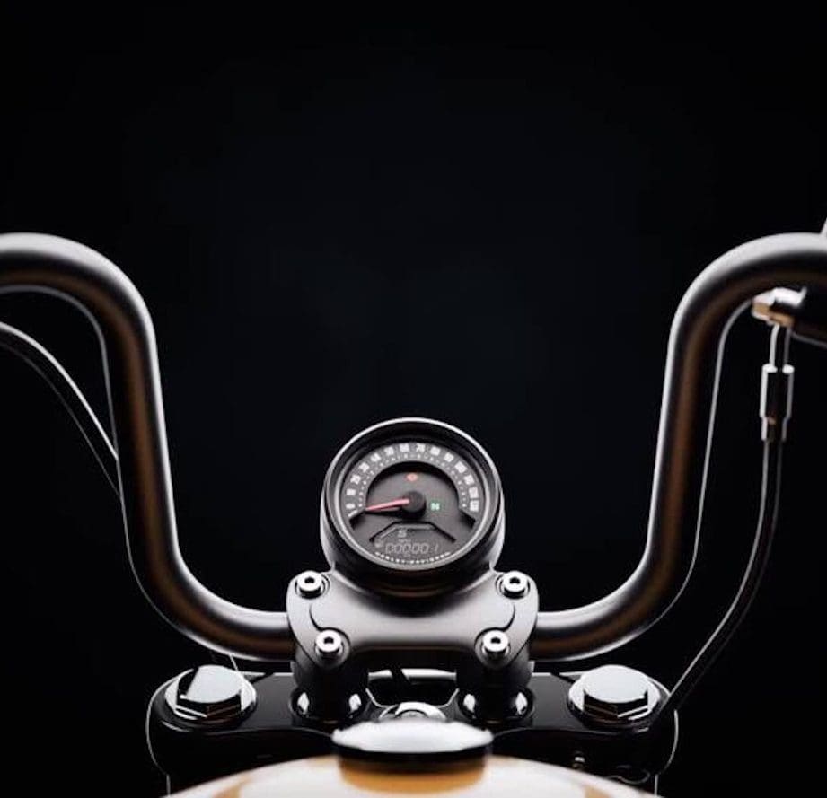 A view of Harley-Davidson handlebars.