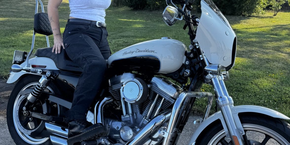 Pando Moto MILA Cargo Riding Jeans worn on motorcycle