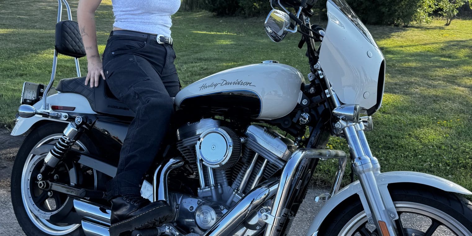 Pando Moto MILA Cargo Riding Jeans worn on motorcycle