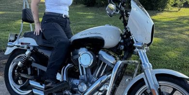 Pando Moto MILA Cargo Riding Jeans worn on motorcycle