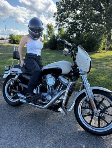 Pando Moto MILA Cargo Riding Jeans worn on motorcycle
