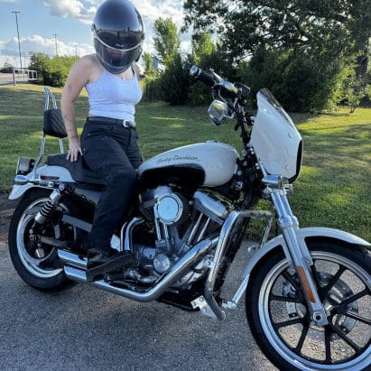 Pando Moto MILA Cargo Riding Jeans worn on motorcycle