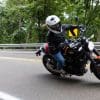 Amanda Quick on a Royal Enfield Guerilla 450 in Wisconsin, prior to the bike's debut.