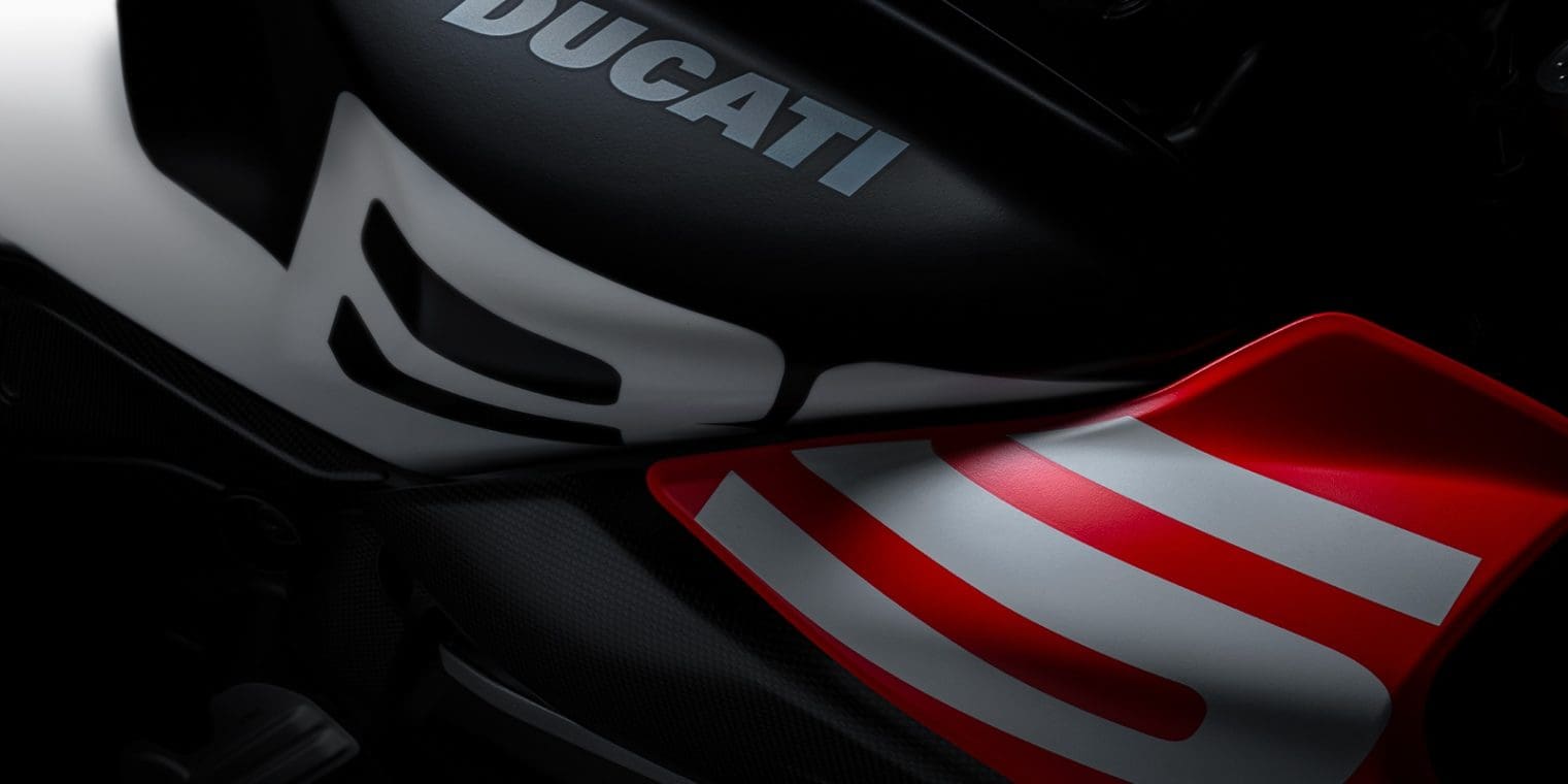 a close-up side view of a Ducati Diavel V4 RS