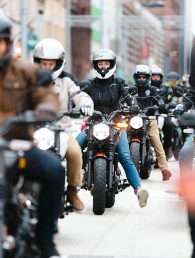 Amanda Quick and a series of other writers and RE team members on the Guerilla 450. Media sourced from Royal Enfield.