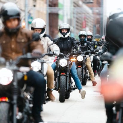 Amanda Quick and a series of other writers and RE team members on the Guerilla 450. Media sourced from Royal Enfield.