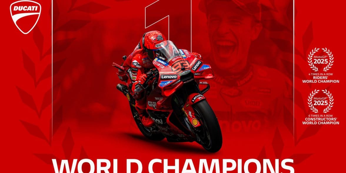 A view of Marc Marquez aboard his Desmosedici GP machine. Media sourced from Ducati.