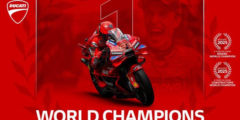 A view of Marc Marquez aboard his Desmosedici GP machine. Media sourced from Ducati.