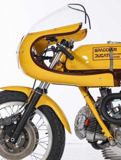 An Ex-Scuderia Spaggiari, c.1974, Ducati - similar to the style that will inspire the new "Formula '73" machine Ducati is currently working on. Media sourced from Bunhams auctions.