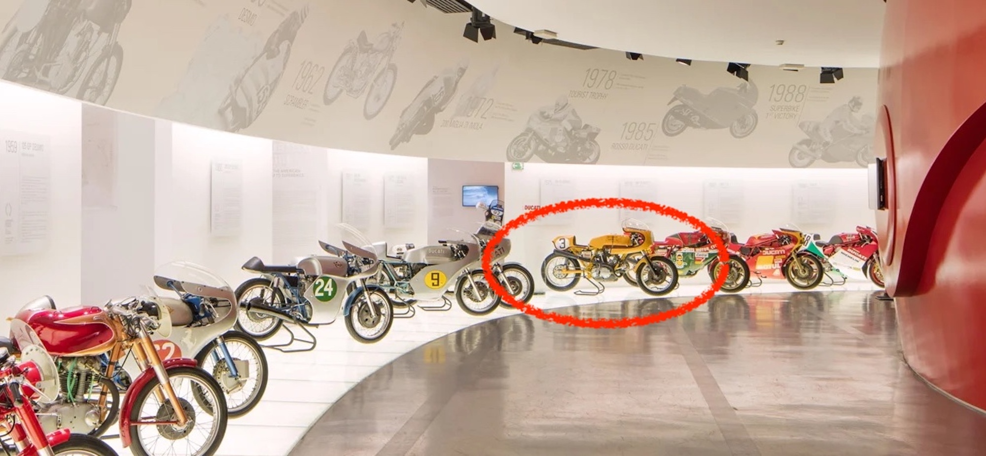 A view of Ducati's musseum, showing the Formula '73 machine that will likely inspire this new incubating machine. Media sourced from Ducati.