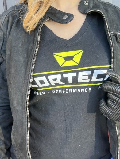 Cortech Hoyden women’s leather motorcycle jacket front view