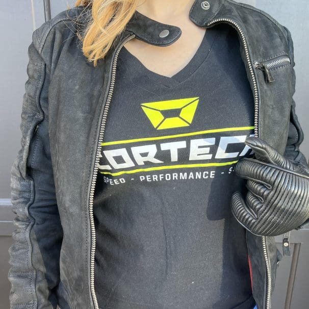 Cortech Hoyden women’s leather motorcycle jacket front view