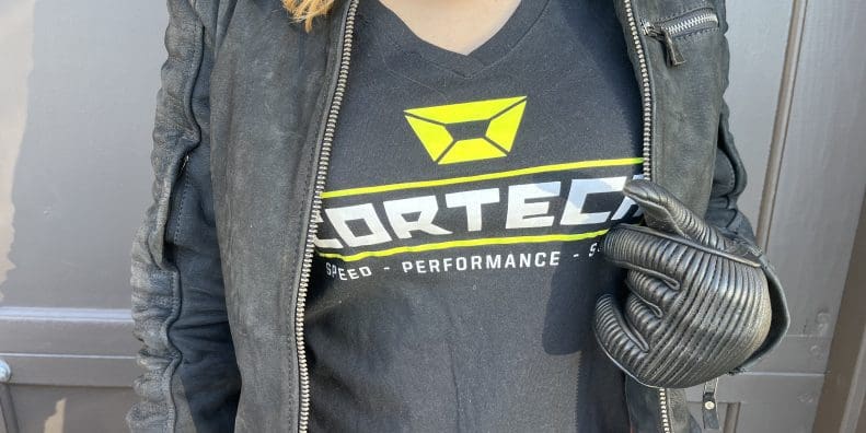 Cortech Hoyden women’s leather motorcycle jacket front view