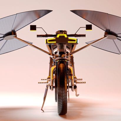 A view of the new solar-powered motorcycle concept from MASK Architects. Media sourced from MASK Architects.