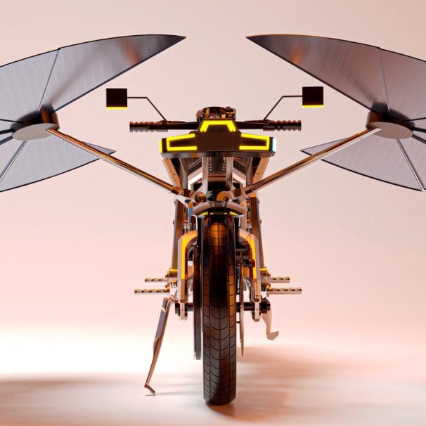 A view of the new solar-powered motorcycle concept from MASK Architects. Media sourced from MASK Architects.