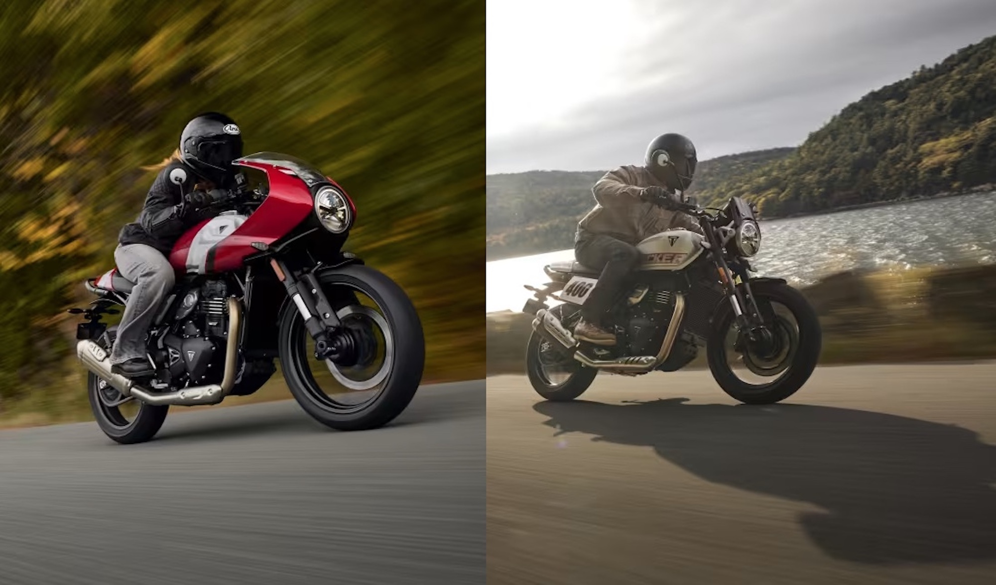 A view of Triumph's new Tracker 400 and Thruxton 400. Media sourced from Triumph.