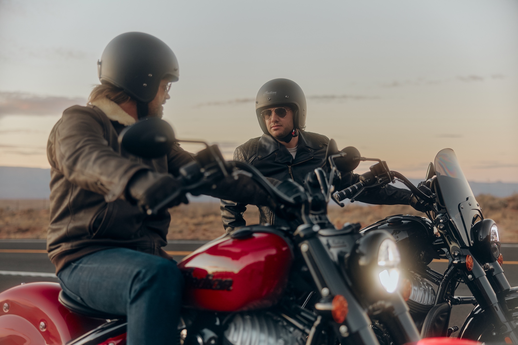 A view of two riders enjoying their Indian Chief Vintage bikes. Media sourced from Indian Motorcycles.