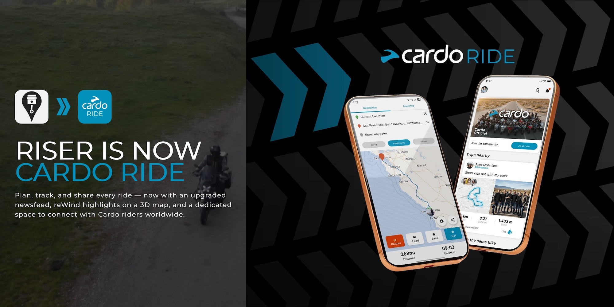 A view of the UI of what was once the RISER app, now fully integrated into Cardo's lineup as "Cardo Ride." Media sourced from Cardo Systems.