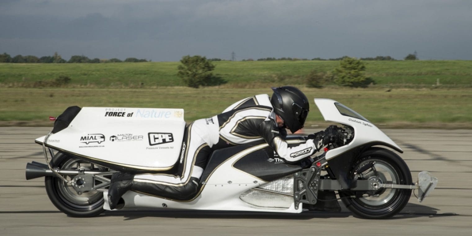 A view of the steam-powered motorcycle that broke records: Graham Syke's "Force of Nature." Media sourced from Graham Sykes' website.