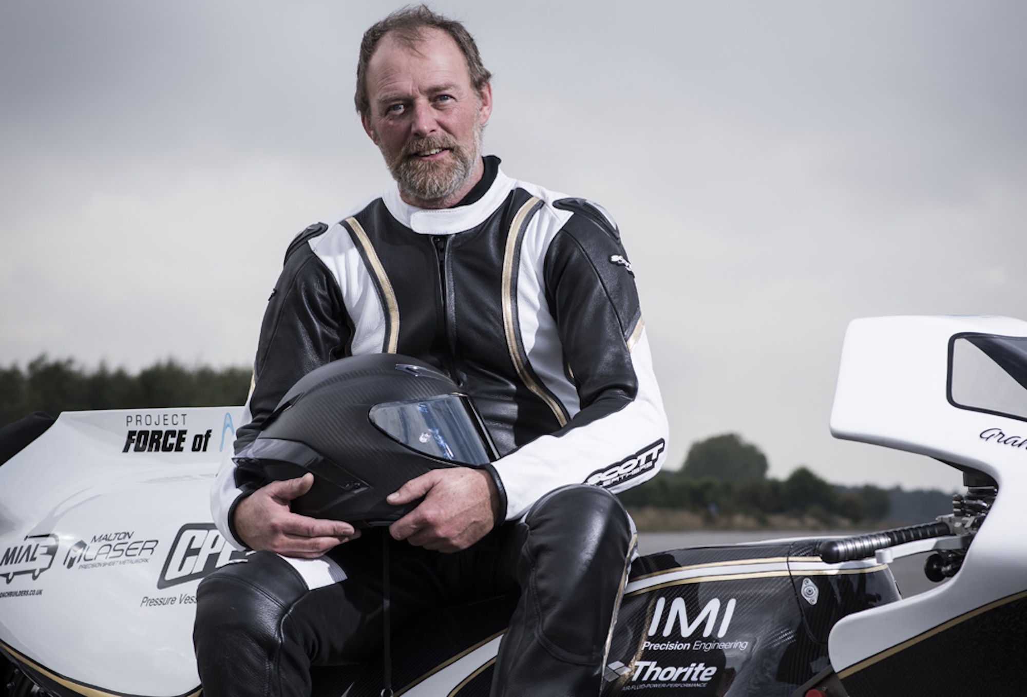 Graham Sykes, rider of "Force of Nature," the steam-powered motorcycle that recently broke records. Media sourced rom Graham Sykes' website.