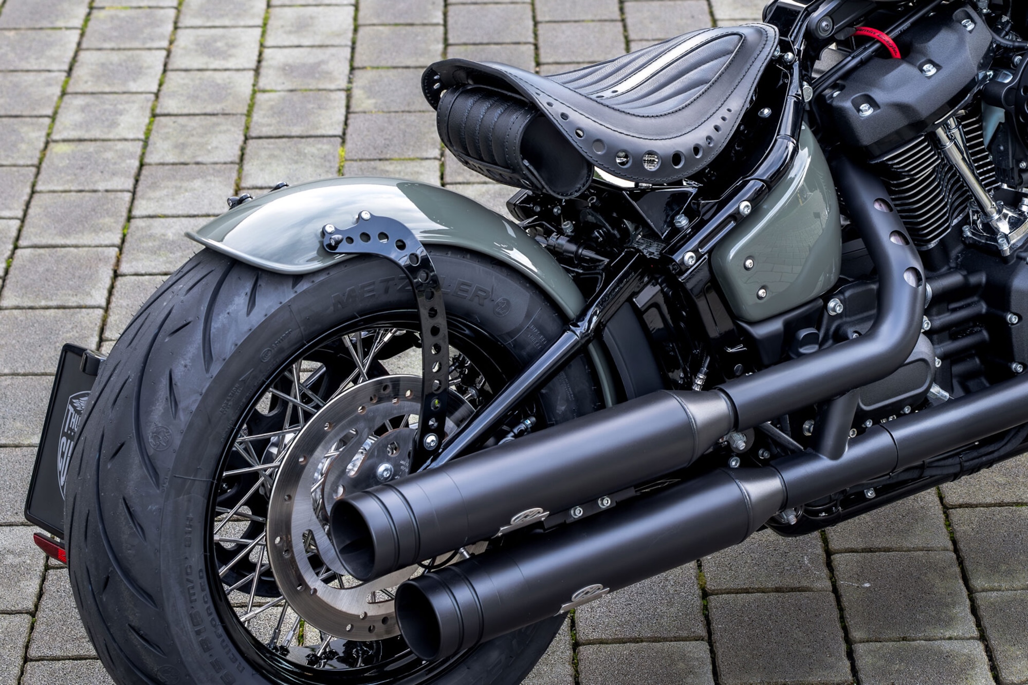A view of a custom softail street bob from Thunderbike Harley-Davidson. Media sourced from Thunderbike.