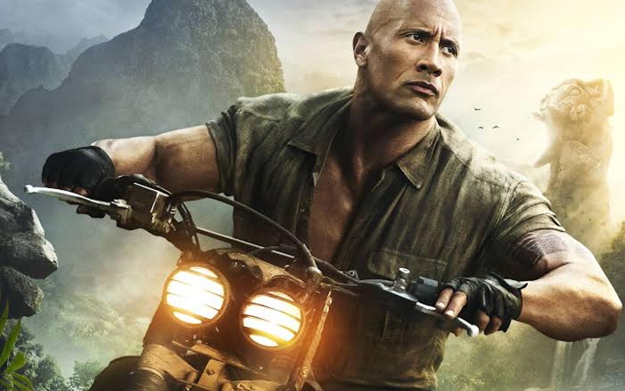 A view of Dwayne Johnson riding a motorcycle in the hit film "Jumanji." Media sourced from ScreenRant.