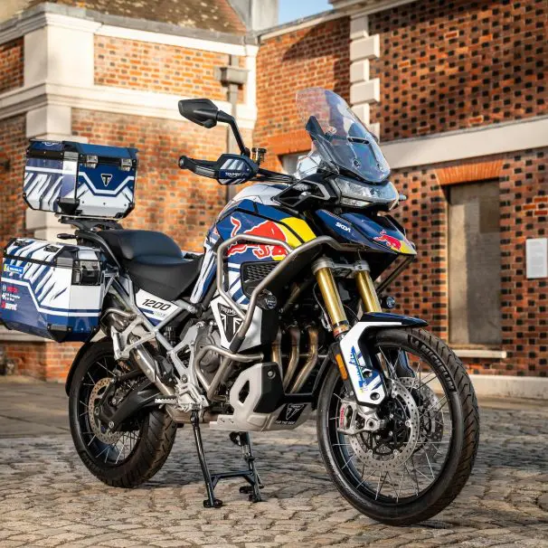 A view of Sam Sunderland's Triumph Tiger in preparation to circumnavigate the world in under 19 days. Media sourced from Red Bull.
