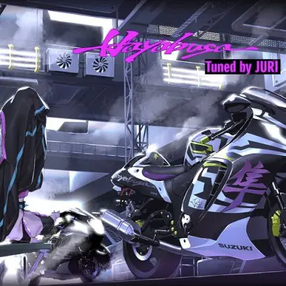 A view of the new collaboration between Suzuki Cycles and CAPCOM, showing a new livery inspired by Street Fighters 6 character Juri. Media sourced from Suzuki Cycles.
